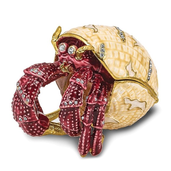 Pewter Bejeweled Crystals Enameled HERMAN Red Leg Hermit Crab Trinket Box - Picture 5 of 8